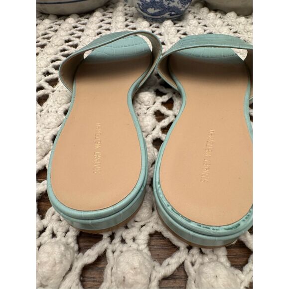 Stuart Weitzman Catherine croc effect leather slides size 9.5, green in color, n - Picture 4 of 11